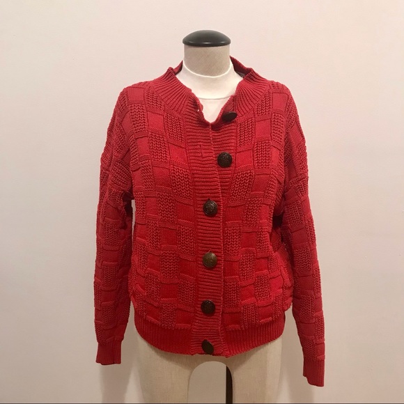 Vintage 1980’s Compagnie Internationale Express red knit buttoned cardigan - Picture 3 of 12